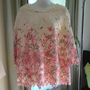 Charter Club Cream Lace Floral Top- Medium